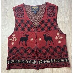 Vintage Woolrich Sweater Vest Women Medium Think Knit Design‎ Holidays Reindeer